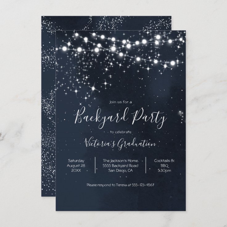 Evening Sky String of lights Backyard Party Invita Invitation | Zazzle