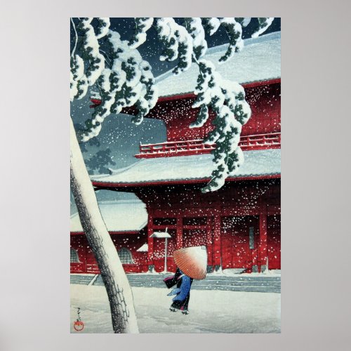 Evening Snow at Edo River Hasui Kawase Circa 1925 Poster