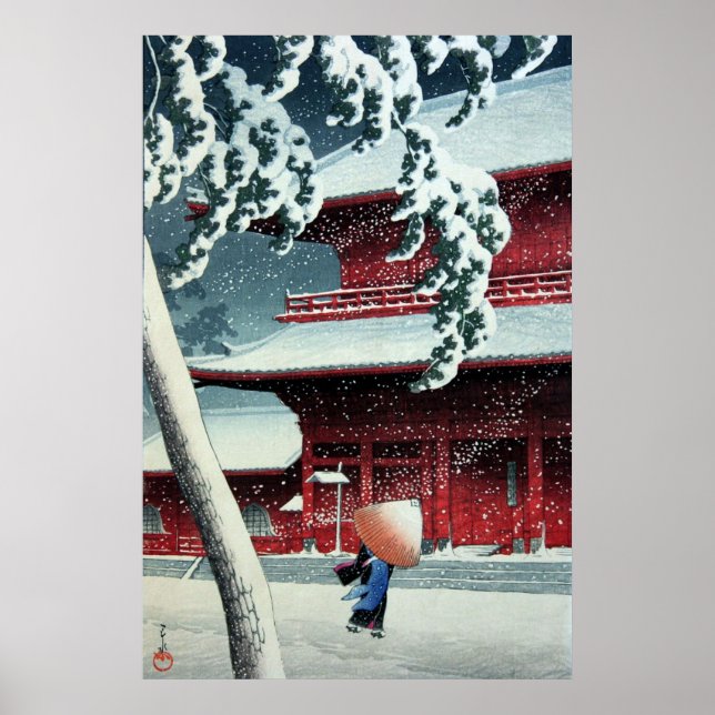 Evening Snow at Edo River Hasui Kawase Poster (Front)