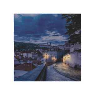 Evening street in Prague Wood Wall Art