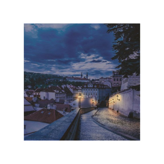 Evening street in Prague Wood Wall Art (Front)
