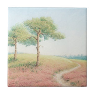 Evening Sun, New Forest Pine Trees Ceramic Tile