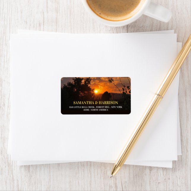 Evening Sunset Scene, Rustic Wedding Label (Insitu)