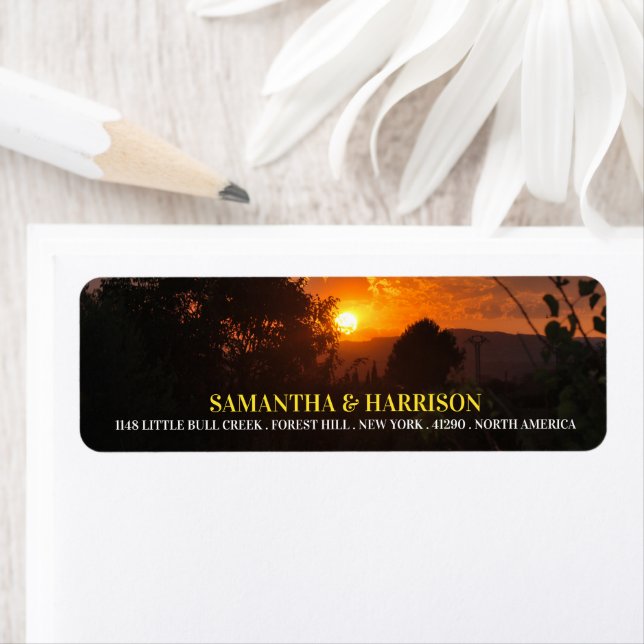 Evening Sunset Scene, Rustic Wedding Label (Insitu)