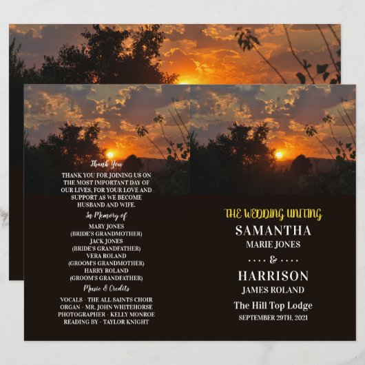 Evening Sunset Scene, Rustic Wedding Programme (Front/Back)