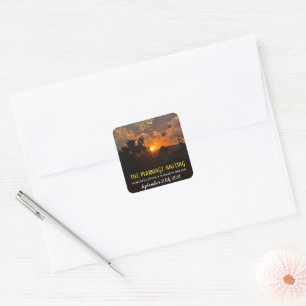Evening Sunset Scene, Rustic Wedding Square Sticker