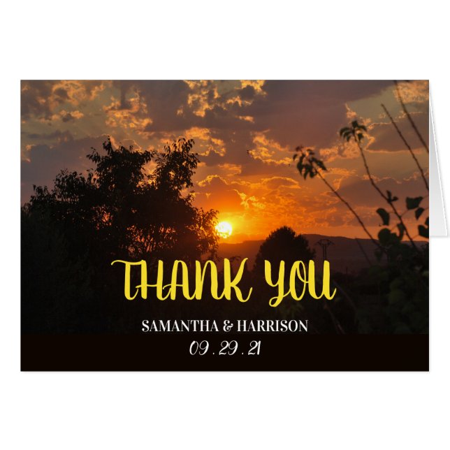 Evening Sunset Scene, Rustic Wedding Thank You Cards (Front Horizontal)