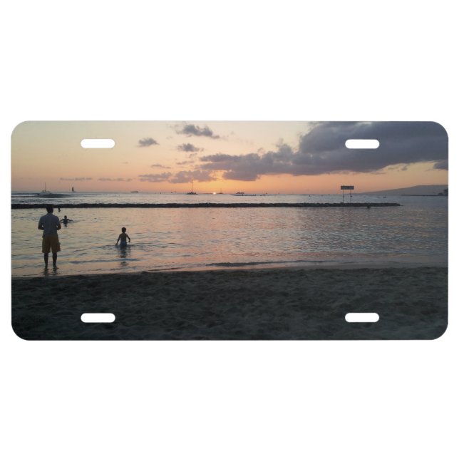 Evening Sunset Tropical Beach Waikiki Oahu Hawaii License Plate (Front)
