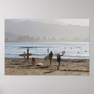 Evening Surfers, Hanalei Bay, Kauai Poster