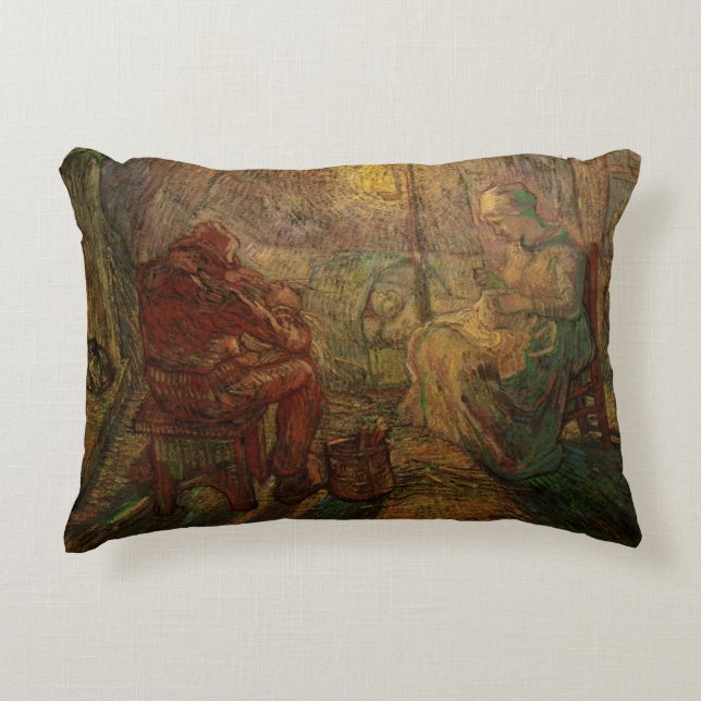 Evening - The Watch by Vincent van Gogh Accent Pillow (Front)