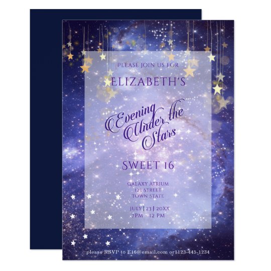 Evening Under The Stars Sweet 16 Sparkle Galaxy Invitation