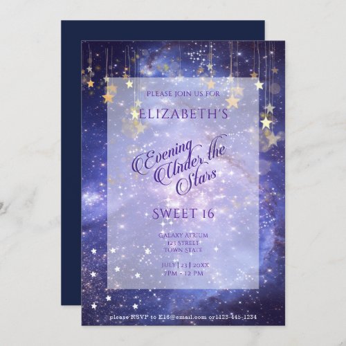 Evening Under the Stars Sweet 16 Sparkle Galaxy Invitation