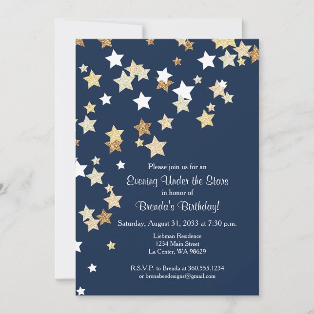 Evening Under the Stars with Gold Glitter Invitation (Front)