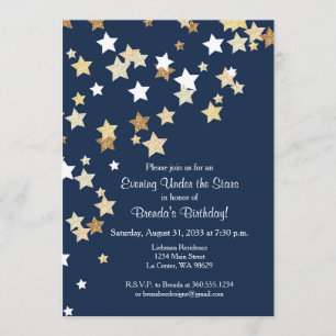 Evening Under the Stars with Gold Glitter Invitation