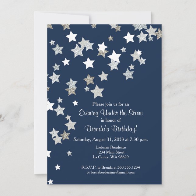 Evening Under the Stars with Silver Glitter Invitation (Front)