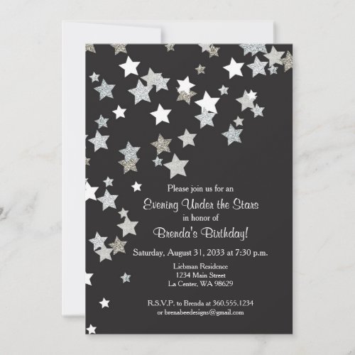 Evening Under the Stars with Silver Glitter Invitation