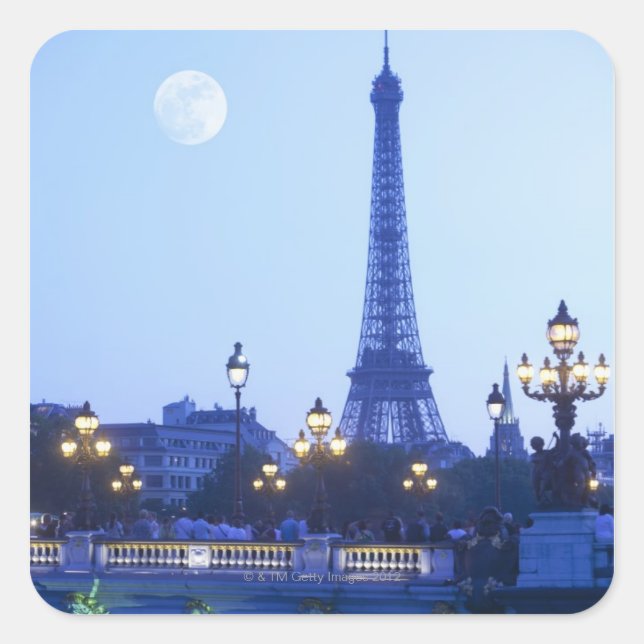 Evening View of Eiffel Tower Square Sticker (Front)
