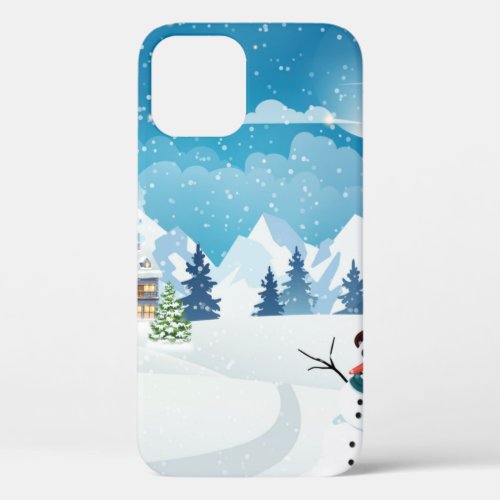 Evening village winter landscape with snow covered iPhone 12 case
