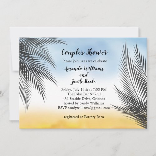 Evening Watercolor Palm Leaves Couples Shower Invitation