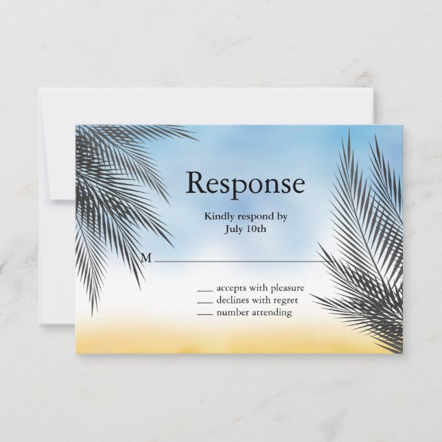 Evening Watercolor Palm Leaves RSVP Card (Front)