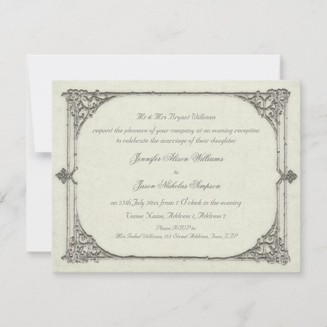 Evening Wedding Invitation Vintage / Antique Frame (Front)