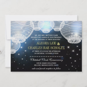 Evening Wedding Navy Paper Lantern Die Cut Invitation