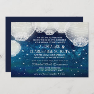 Evening Wedding Navy Paper Lantern Under the Stars Invitation