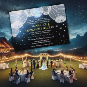 Evening Wedding Navy Paper Lantern Under the Stars Invitation