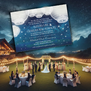Evening Wedding Navy Paper Lantern Under the Stars Invitation