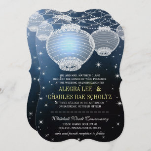 Evening Wedding Navy Paper Lantern Under the Stars Invitation