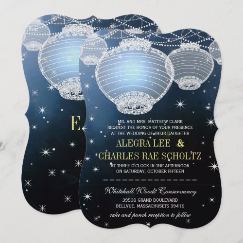 Evening Wedding Navy Paper Lantern Under the Stars Invites