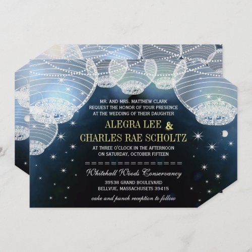 Evening Wedding Navy Paper Lantern Under the Stars Invitation