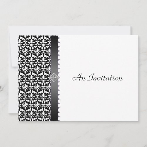 Evening Wedding Reception Black &amp; White Damask Personalized Invite