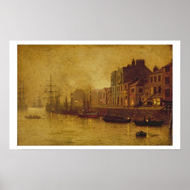 Evening, Whitby Harbour, 1893 (oil on board) Poster (Front)