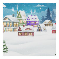 Evening winter village landscape with snow covered