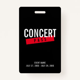 Event Access Concert Pass Red Custom ID Badge