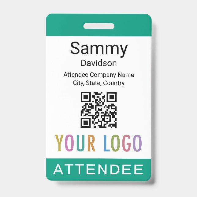 Event Attendee Badge QR Code Logo Emerald Green (Front)