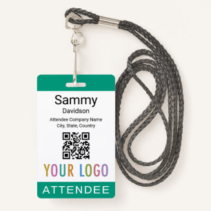 Event Attendee Badge QR Code Logo Emerald Green