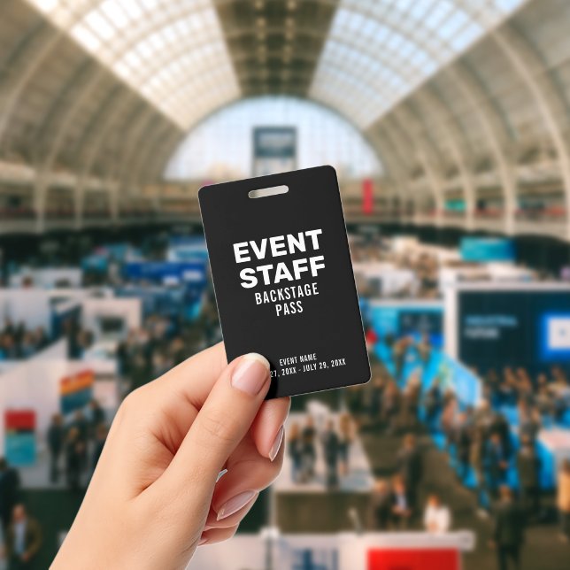 Event Backstage Pass Event Staff Black ID Badge | Zazzle