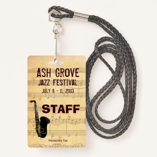 Event Badge For Access To Music Jazz Festival (Front with Lanyard)