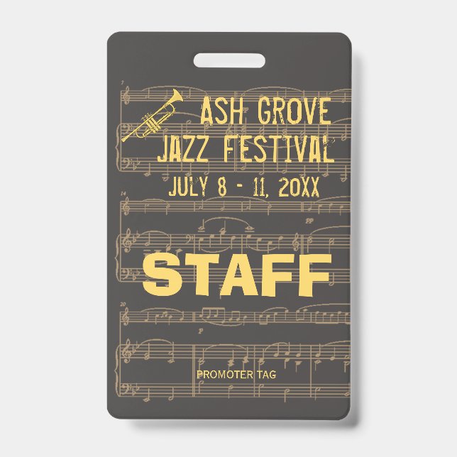 Event Badge For Access To Music Jazz Themed Event (Front)