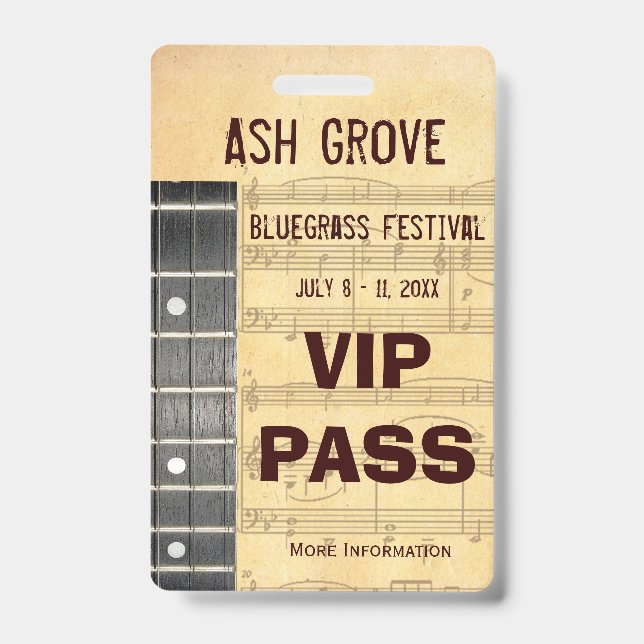 Event Badge For Access To Music Themed Event (Front)
