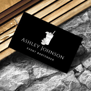 Event Bartender Black & White Drawn Illustration  Business Card
