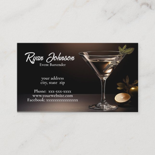 Event bartender business card (Front)