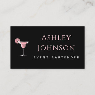 Event Bartender Glamorous Cocktail Drink Black Business Card