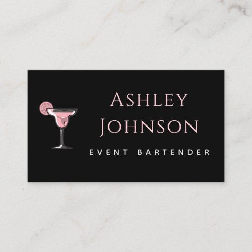 Event Bartender Glamorous Cocktail Drink Black Business Card