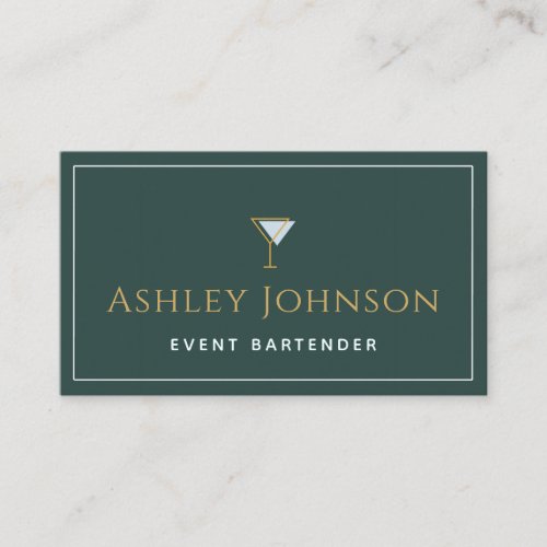 Event Bartender Sommelier Mixologist Green  Gold Business Card