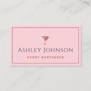 Event Bartender Sommelier Mixologist Pink & Gray  Business Card