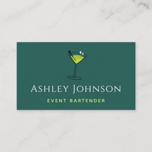 Event Bartender Tropical Cocktail Elegant Green Business Card