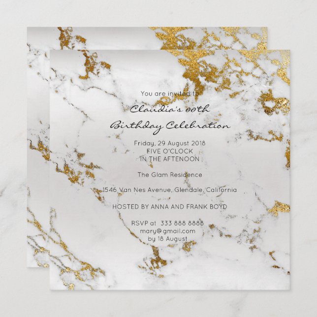 Event Birthday Black Gold Gray Marble Minimal Invitation (Front/Back)